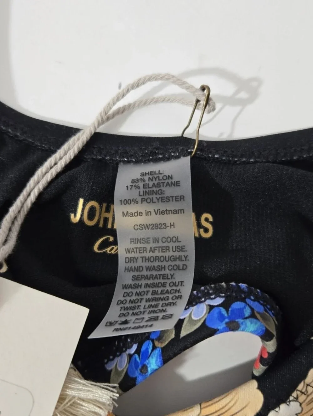 Johnny Was Black Royal Floral Ruched Bikini Top XS
